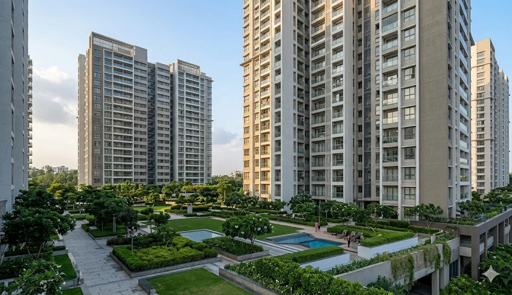 Bannerghatta Road infrastructure featuring the upcoming Pink Line Metro stations and luxury high-rise forest-themed apartments.